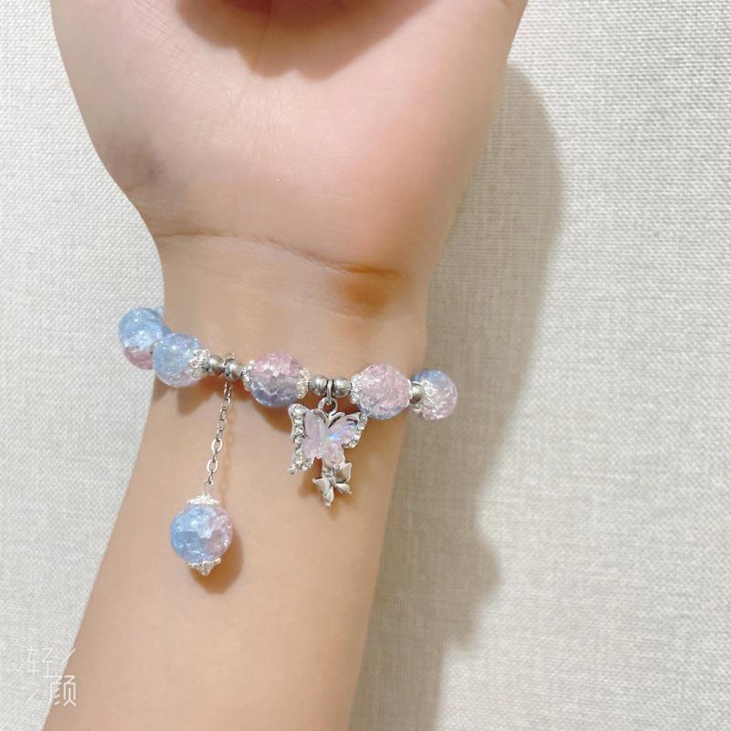 Floral Butterfly Glass Bead Bracelet – Perfect Gift for Girls, Best Friends, and Students