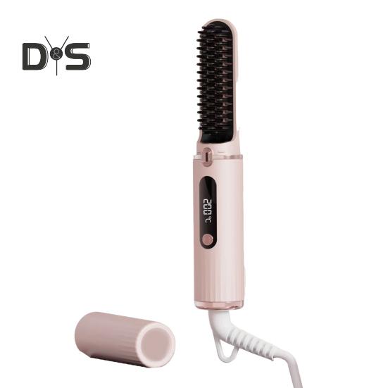 

Дротовий випрямляч для волосся Щітка 4 температури Регульований швидкий нагрів РК-дисплей Портативна гаряча щітка з негативними іонами Електрична гребінець для укладання кучерявого волосся Розплутування рожевий