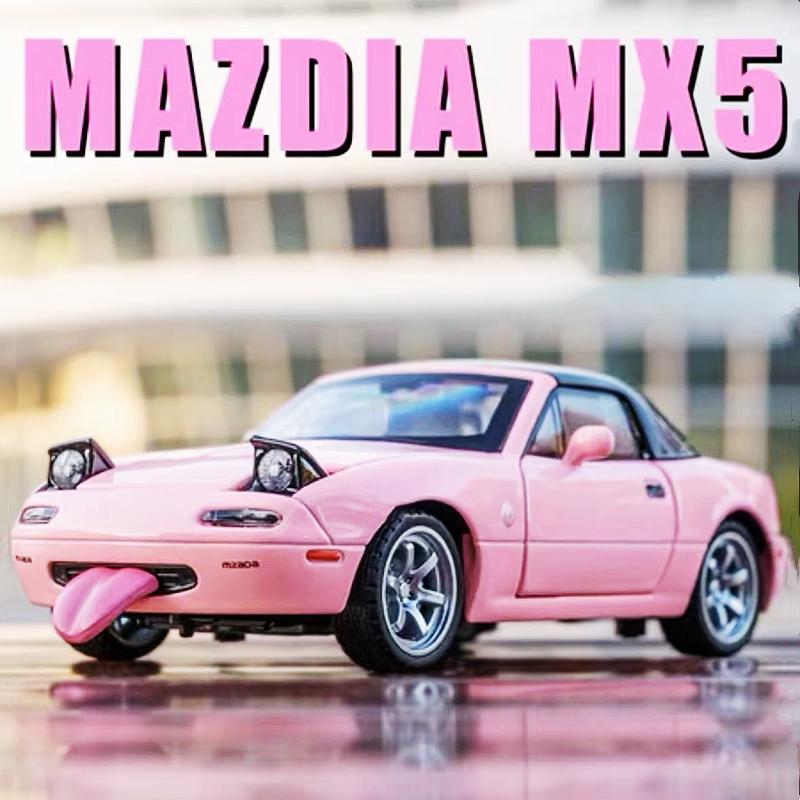 1/32 Mazda Miata MX5 Alloy Scale Car Model Diecast Miniature Car Toy Vehicle Sound and Light Collection Children's Toy Gift