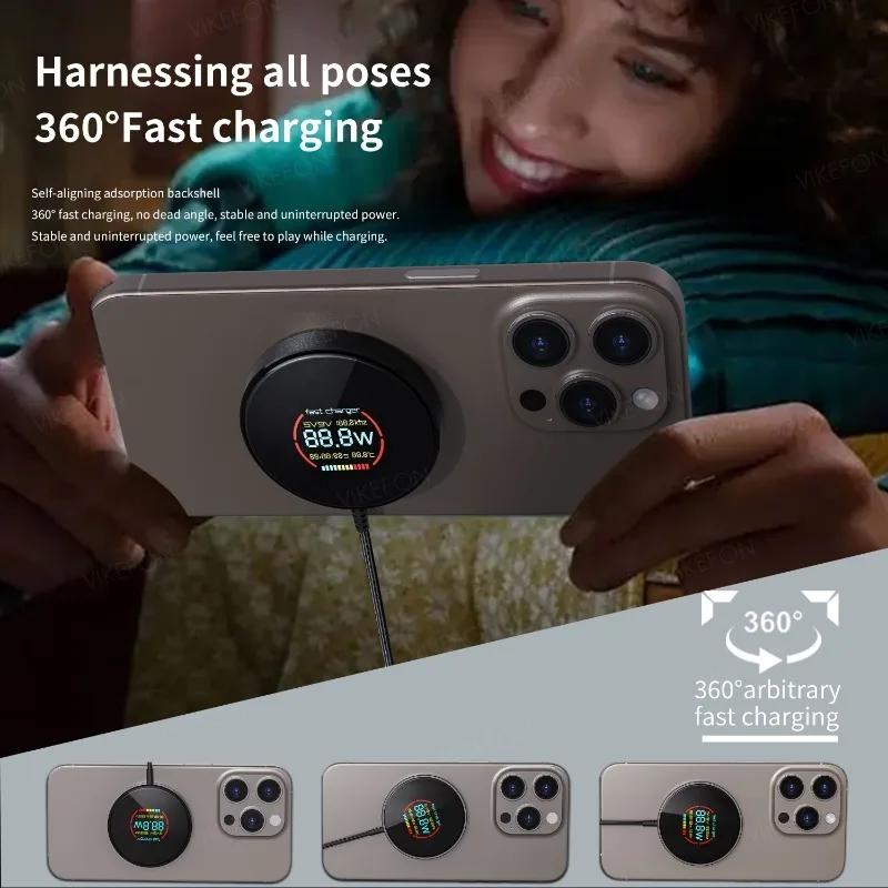 Phone Magnetic Wireless Charger Power&Temperature Display Smart Chargers For Magsafe iPhone 16 15 14 13 12 Pro Max Fast Charging