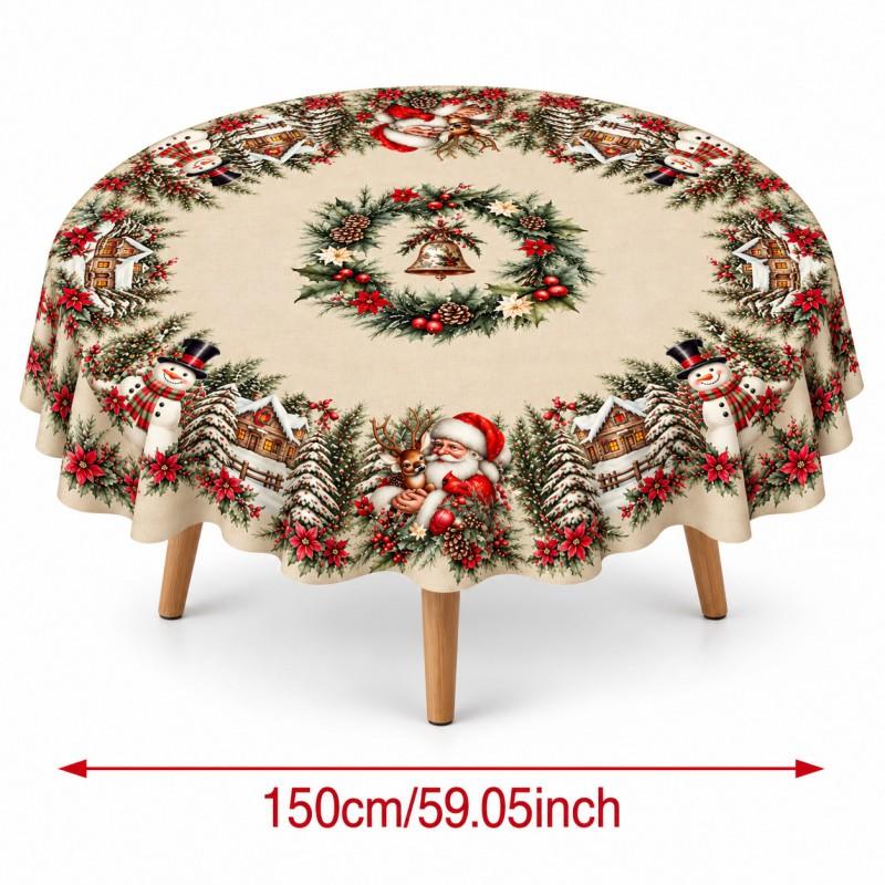 Christmas Tablecloth Festive Snowman Santa Print Dining Table Decor Gift