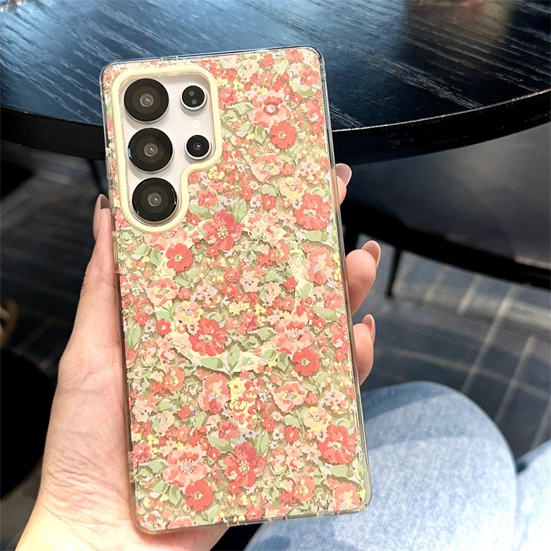 Glitter Magnetic Stand Phone Case for Samsung S25 Ultra/S23 FE - Autumn & Winter Flowers Design