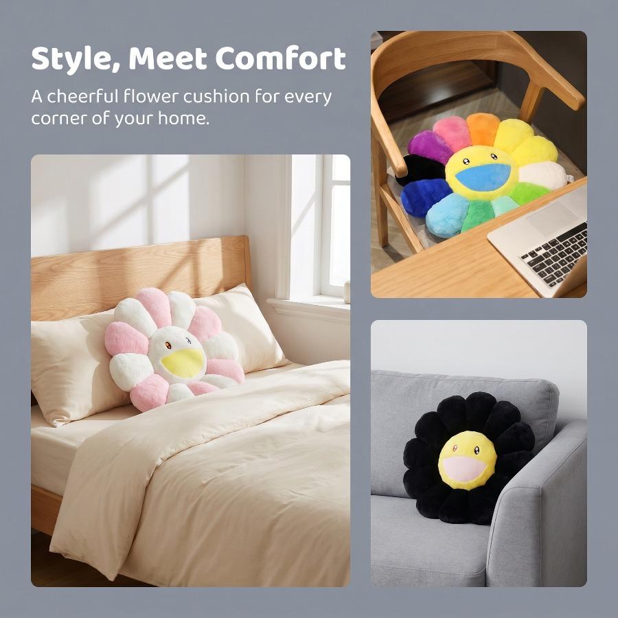 Kawaii Sonnenblumen Kuschelkissen Puppe Blume Niedliches Lächeln Regenbogen Sonnenblume Dekokissen Plüschtier Büro Rückenstützkissen Geschenk
