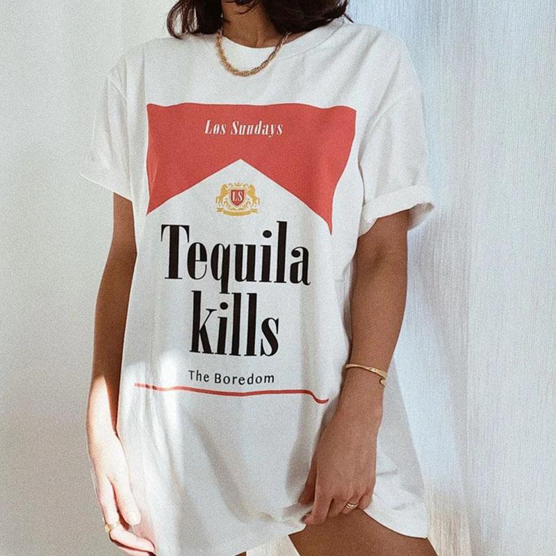 Tequila Killer Graphic Tees Retro Women Hippie Cute Vintage Fashion Shirts Tops Funny Alcohol Drinking TShirts Unisex Clothing