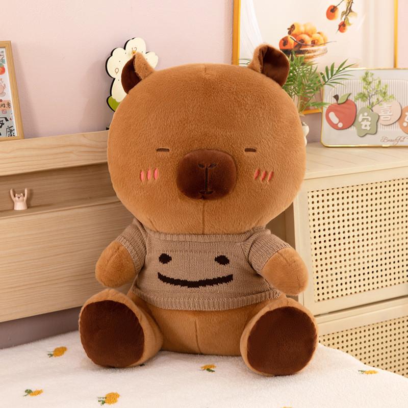 Smiling Red Sweater Capybara Plush Toy Soft Stuffed Animal Girls Gift Doll Kids