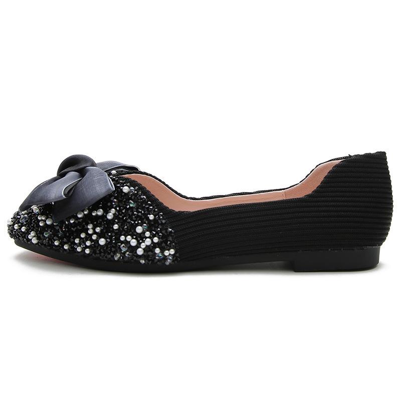 New Pearl Rhinestone Square Head Single Shoes Soft Sole Casual Flat Bottom Large Size