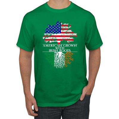 Mens American Grown With Irish Roots St Patricks Day Graphic T- Shirt: Green