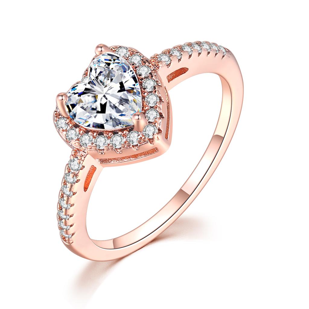 Double Fair Heart Rings For Women Female Rose Gold Color Zircon Party Daily Female Women's Midi Rings Fashion Jewelry R916