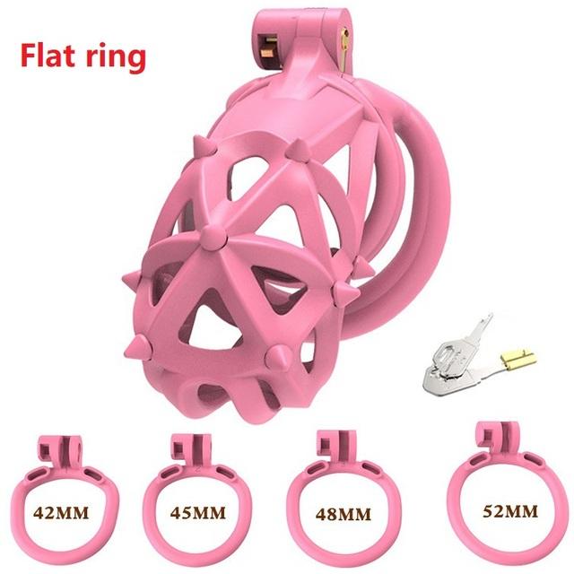 Pink Male Penis Chastity Cage Set Mini Small Bird Chastity Cage With 4 Size Cock Ring Penis Lock Bondage Slave Man Sex Toy