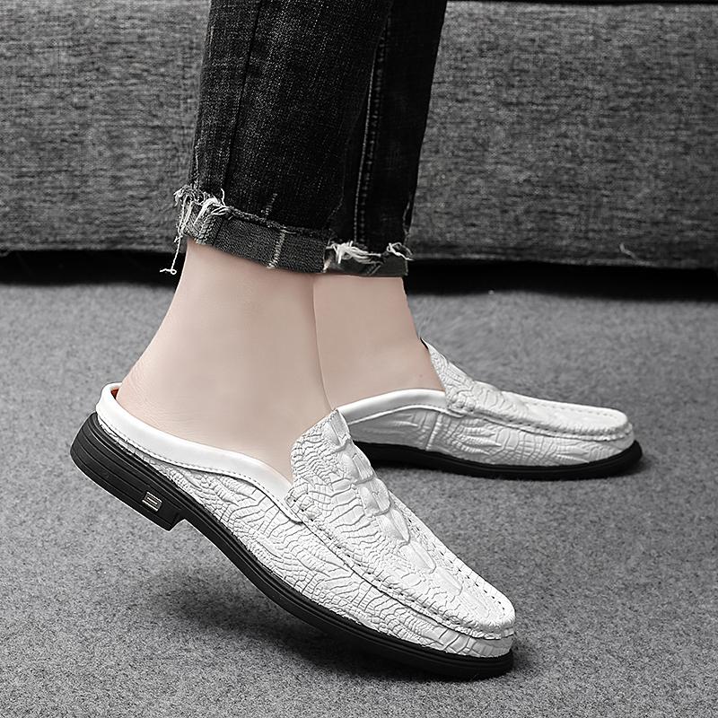 Fashion Classic Men Casual Summer Shoes 2024 New Fashion Cool Half Drag Men's Slip On Shoes Non-Slip Genuine Leather Muller Male Shoes