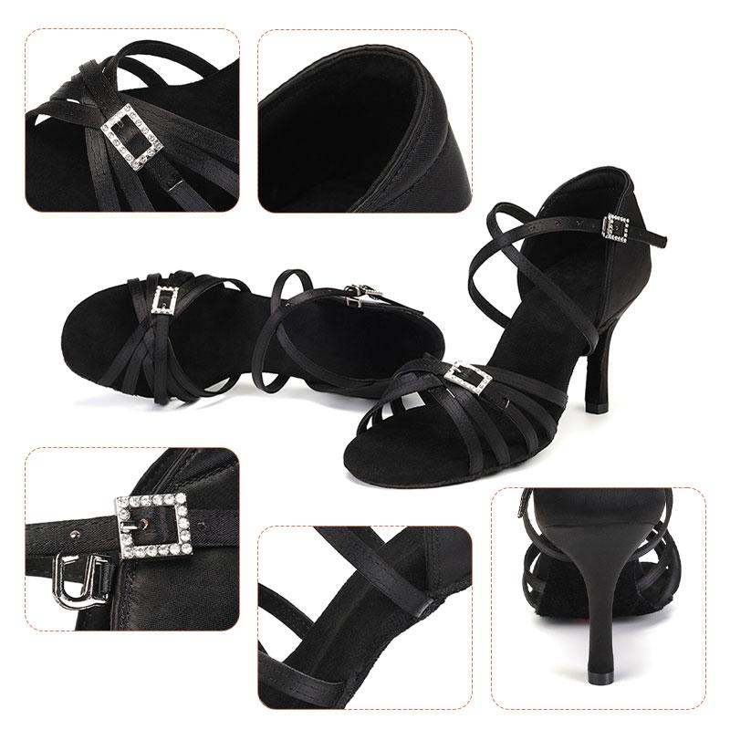 Satin Latin Dance Shoes High Heel Women's Ball Party Tango Modern Dance Shoes Soft Sole Heeled 8.5CM