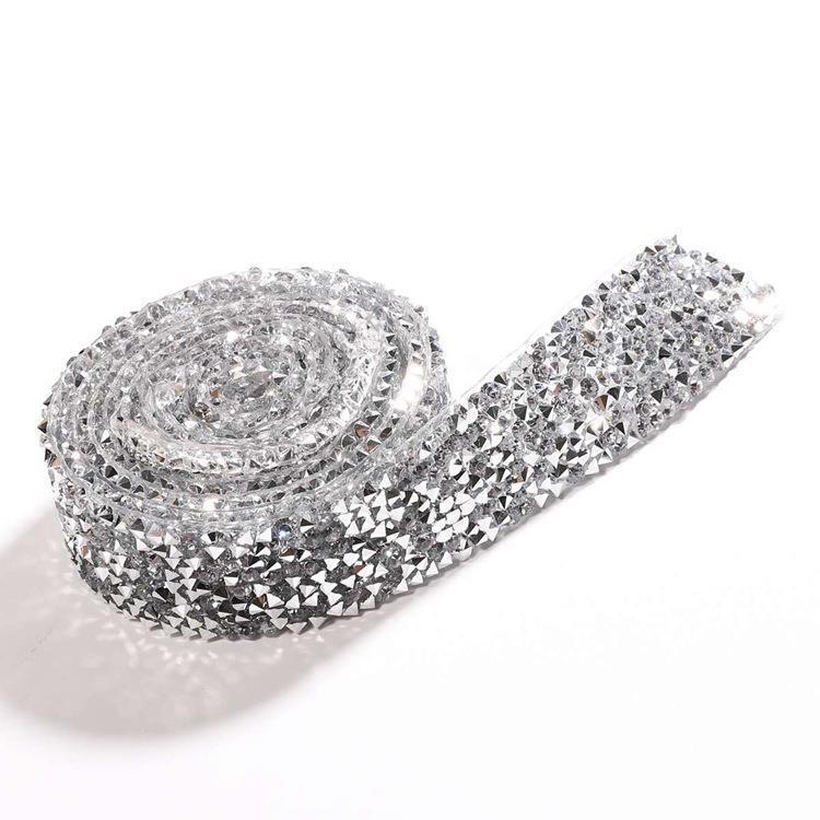 DIY AB Color Rhinestone Chain with Adhesive Mesh for Wedding and Bridesmaid Dress Decoration