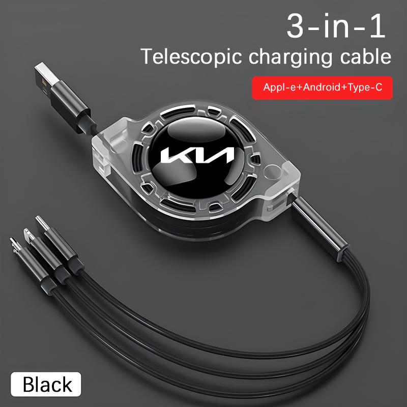 ABCDFH1 3 In 1 Micro USB Type C Charging Cable Multi Charger For KIA K3 Sportage Carnival K5 Seltos Pegas KX1 EV5 Sonet EV6 K4 EV3 Ceed