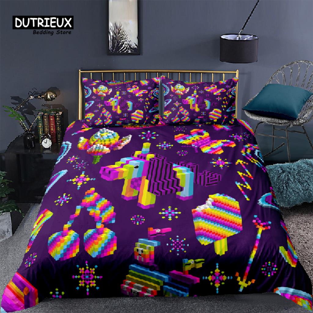 Colorful Toy Duvet Cover Funny Building Blocks Bedding Set With Pillowcases For Toddler Kids Teens Boys Girls Gift Bedroom Decor
