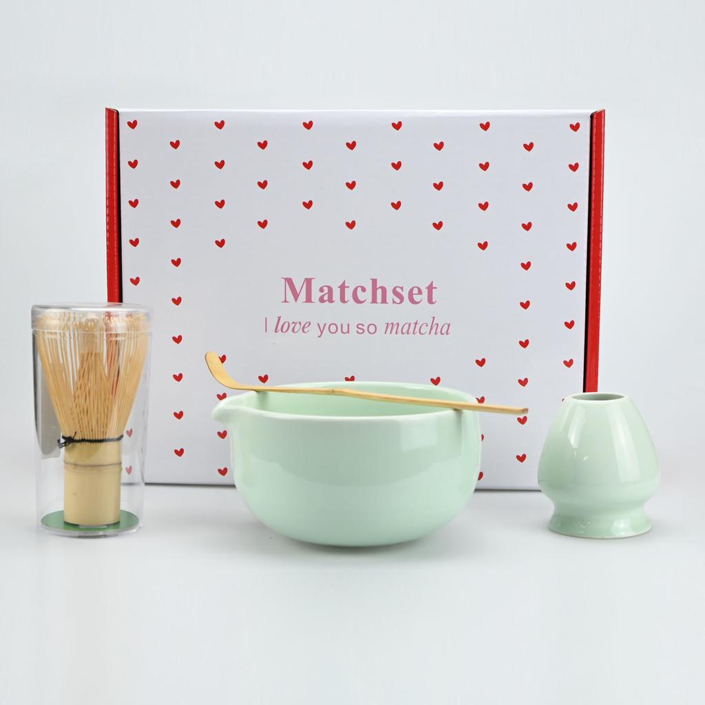 4pcs Matcha Whisk Set - Matcha Bowl and Bamboo Matcha Whisk, Tea Strainer, Scoop, Spoon, Sifter, Whisk Holder