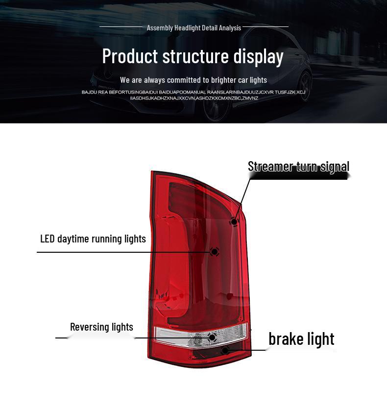 LED Tail Light Assembly for Mercedes-Benz V-Class: Daytime Running, Sequential Turn, Reversing, and Brake Lights