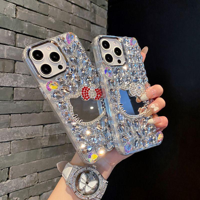 Applicable To Huawei Honor Mobile Phone Case Ins Premium Feeling Full Diamond To Enjoy the Luxury of 70X Cat Makeup Mirror P60