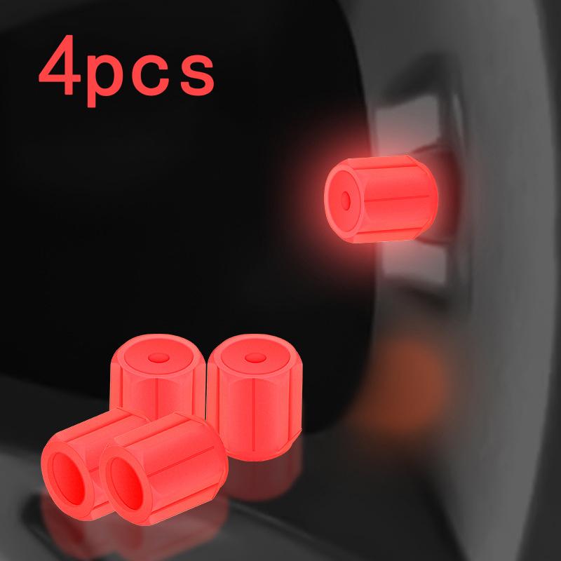 4pcs Luminous Tire Valve Caps Car Motorcycle Bicycle Wheel Tyre Hub Night Glowing Caps Tire Valve Stem Cover Fluorescent Decor