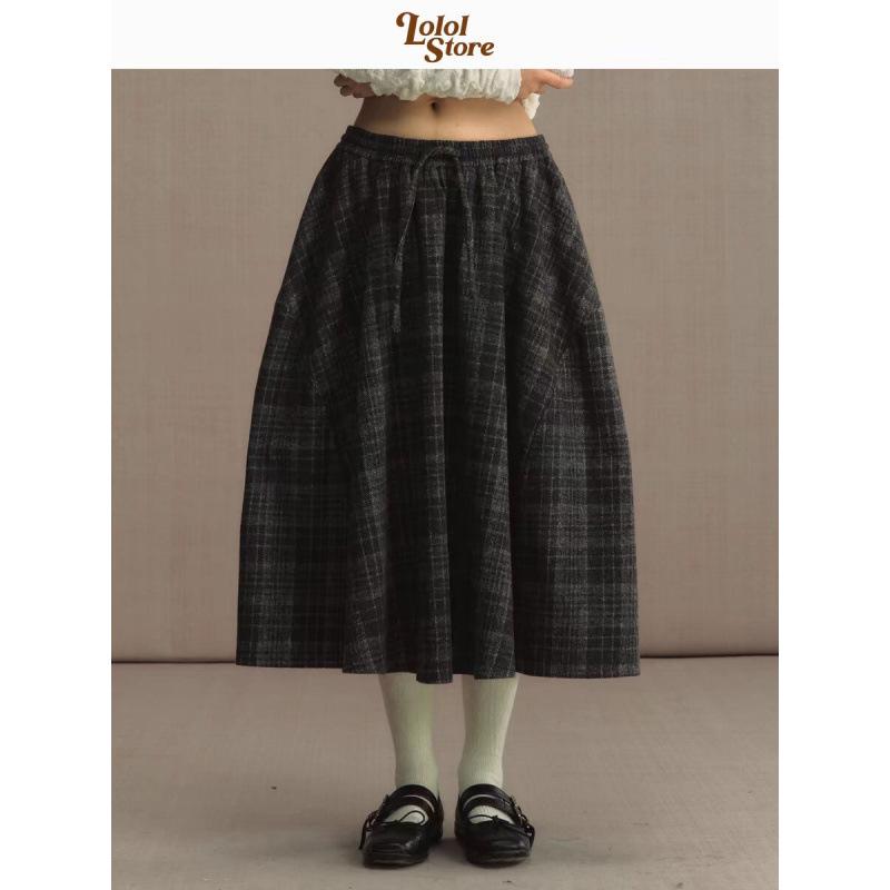 Women s Plaid High-Waisted A-Line Wool Blend Midi Skirt 2XL