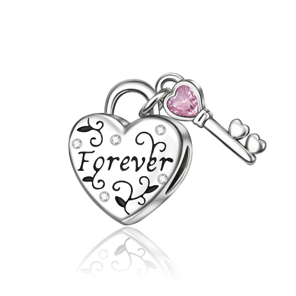 925 Silver Lock&Key Charms Lucky Heart Shaped Key Beads Pendants Fit Necklace Bracelet DIY Fine Jewelry Gift