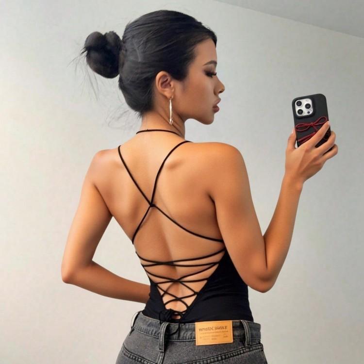 European And American Summer Fashion And Sexy Thin Shoulder Straps Back Strap Onesie | European And American Spice Girls Style Slim Fit