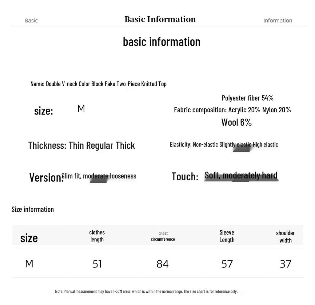 Chushen Damen V-Ausschnitt Faux-Zweiteiler Wollmischung Stricktop