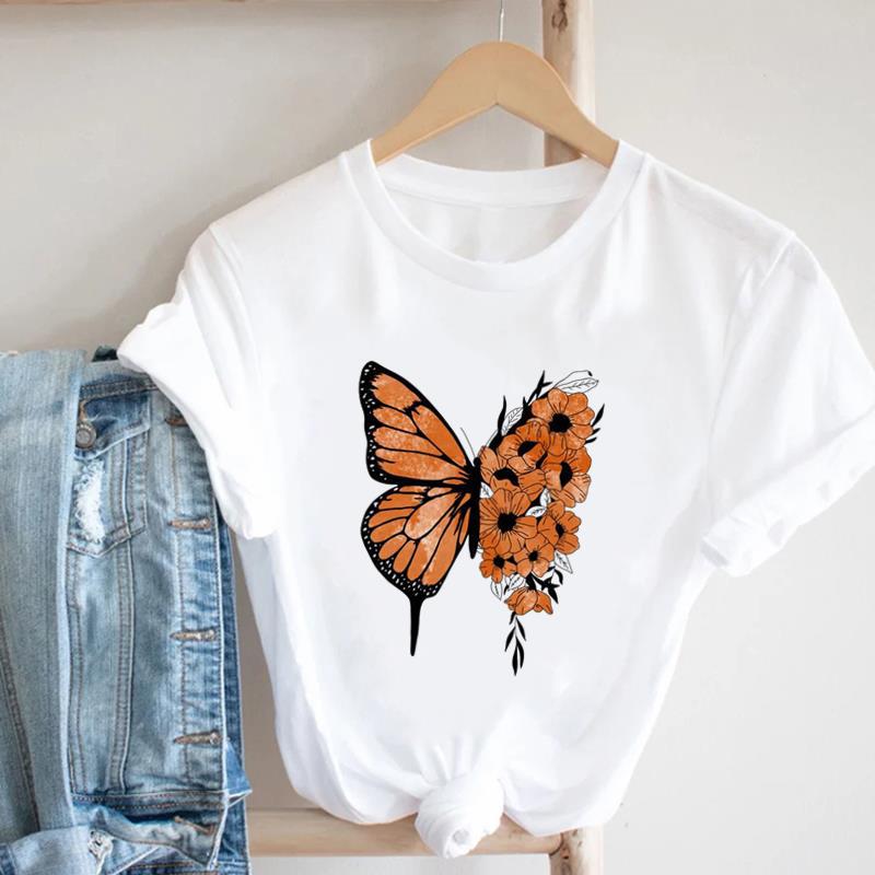 Butterfly Print Short-sleeved T-shirt Oversized T Shirt  Harajuku  Aesthetic Clothes  Women Clothing  Graphic Tshirts