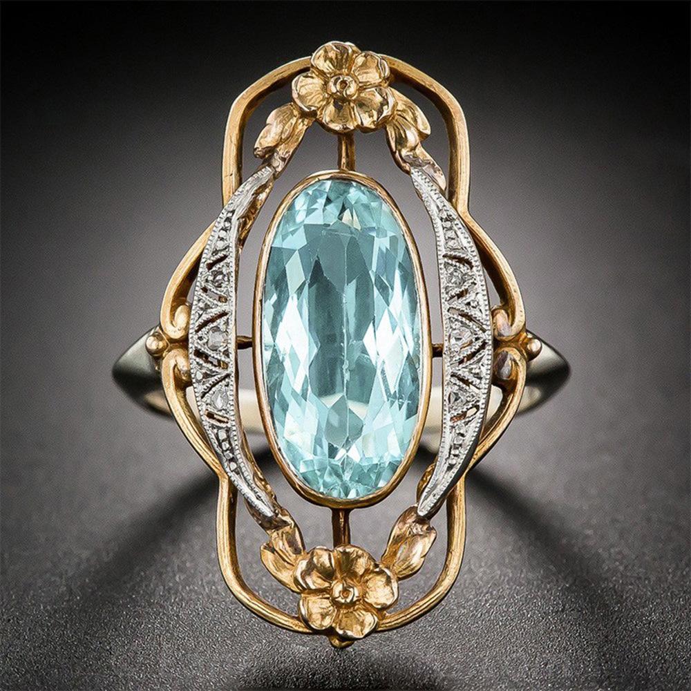 New jewelry, retro court style hollow flower ring, fashionable zircon ring accessories