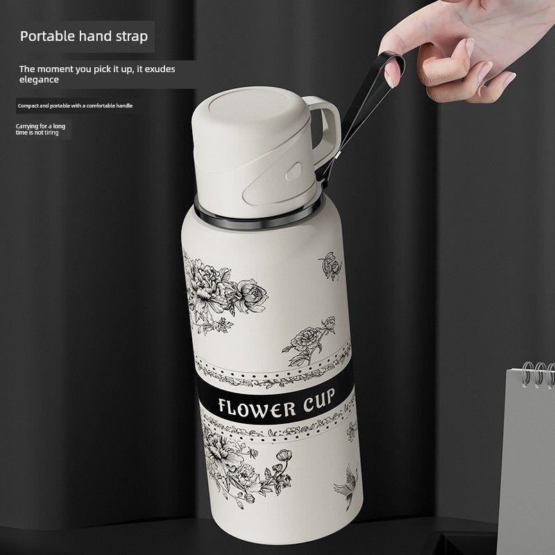 New Model Peony Flower Language 316 Stainless Steel High-Looking, Large-Capacity Thermos Cup for Outdoor Use and Portable Tea Brewing
