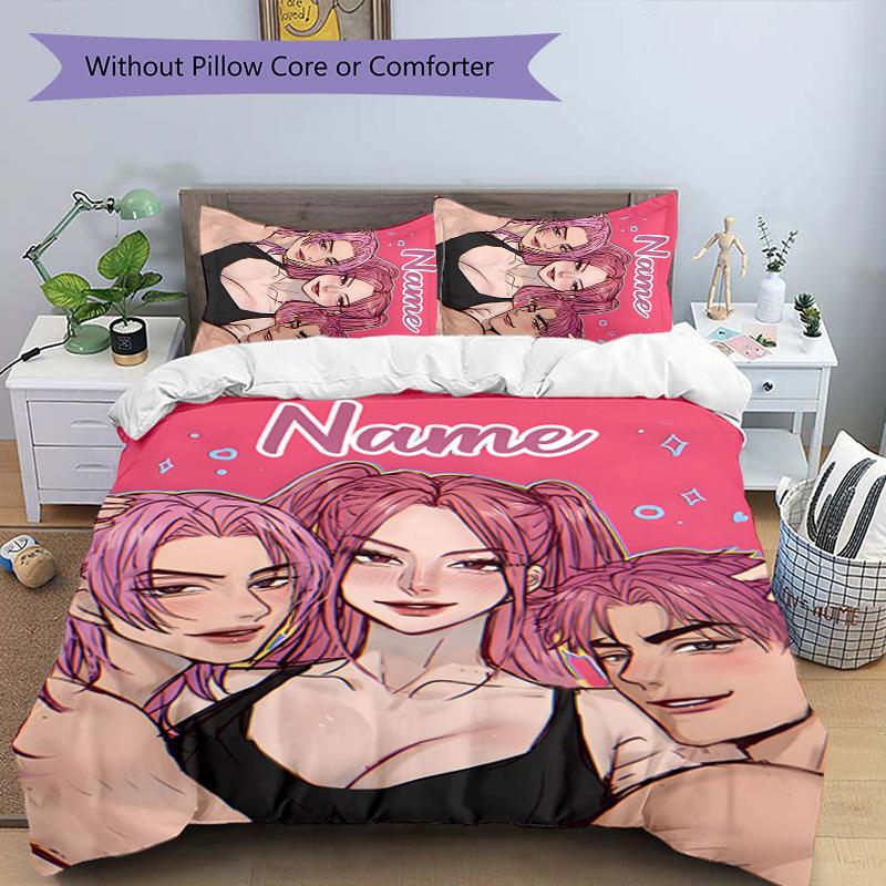 3pcs KPop Demon Hunters47 Cover Set - Personalized Name, HD Printed Bedding with 1 Cover and 2 Pillowcases - Perfect for Home Decor, Easy Care