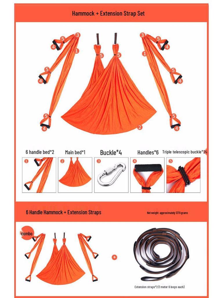 Aerial Yoga Hammock with 6 Handles - Non-Elastic Nylon for Studio Inversion Fitness