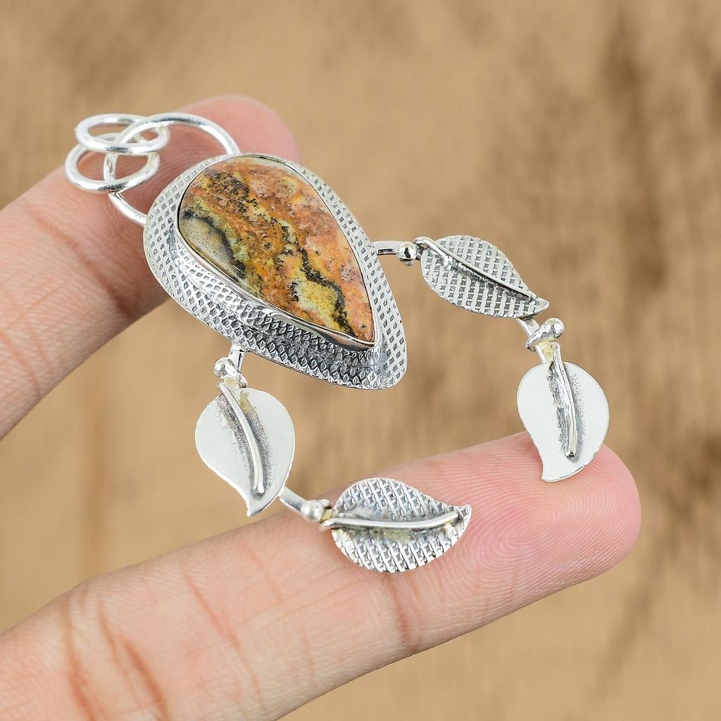 Pear Picture Jasper Stone Ethnic Daughter Engagement Birthday Pendant 925 Silver
