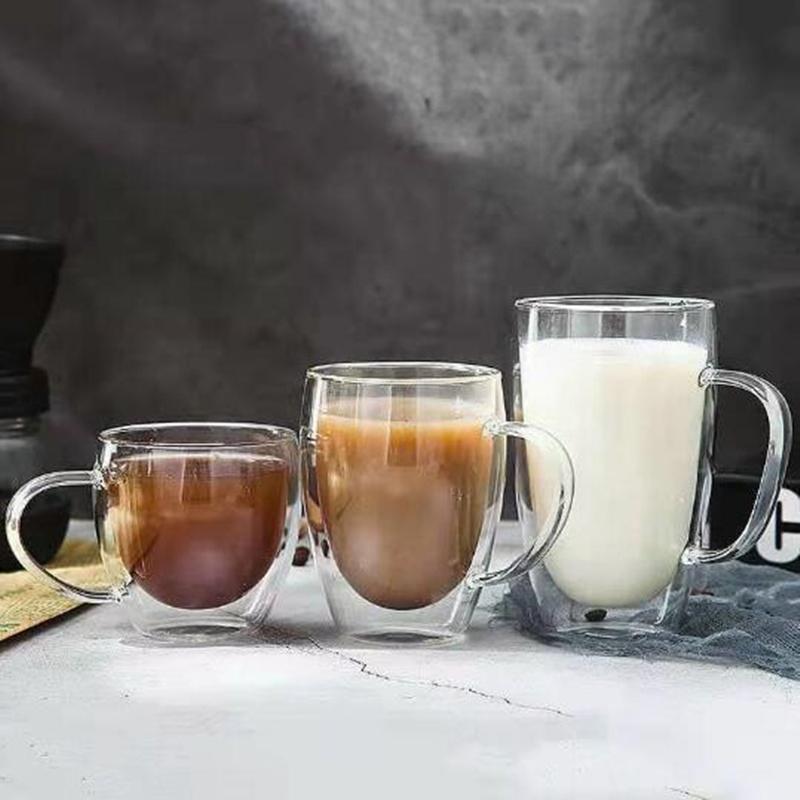 Double Wall Glass Cups Espresso Coffee Mugs Heat-Resistant Transparent 80/250/350/450ml with Double Bottom for Home & Kitchen