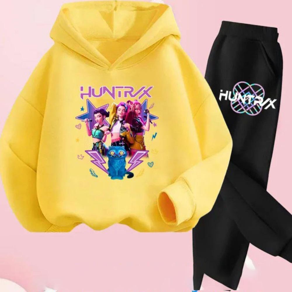 Kids Hoody Suit KPop Demon Hunters Printed Children's Clothing Y2K Hoodies+Pants Sports Sets KPop Demon Hunters