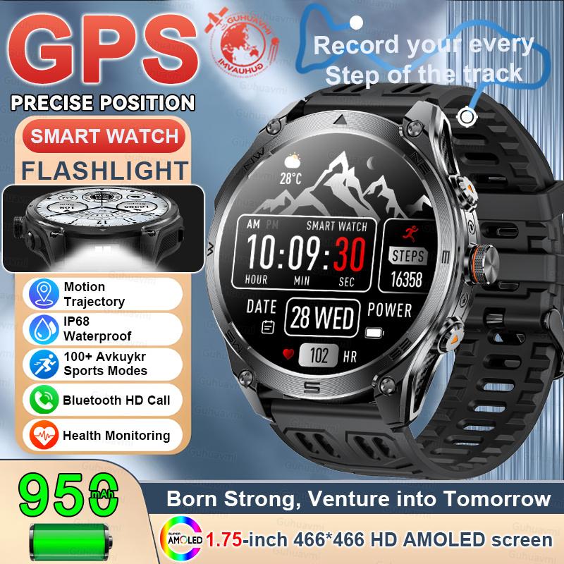 

New Military GPS SmartWatch 1.75 HD 10ATM/IP68Waterproof Compass Smartwatch 1000mAh Large Battery BT Call SmartWatche 1000mAh Battery чёрный