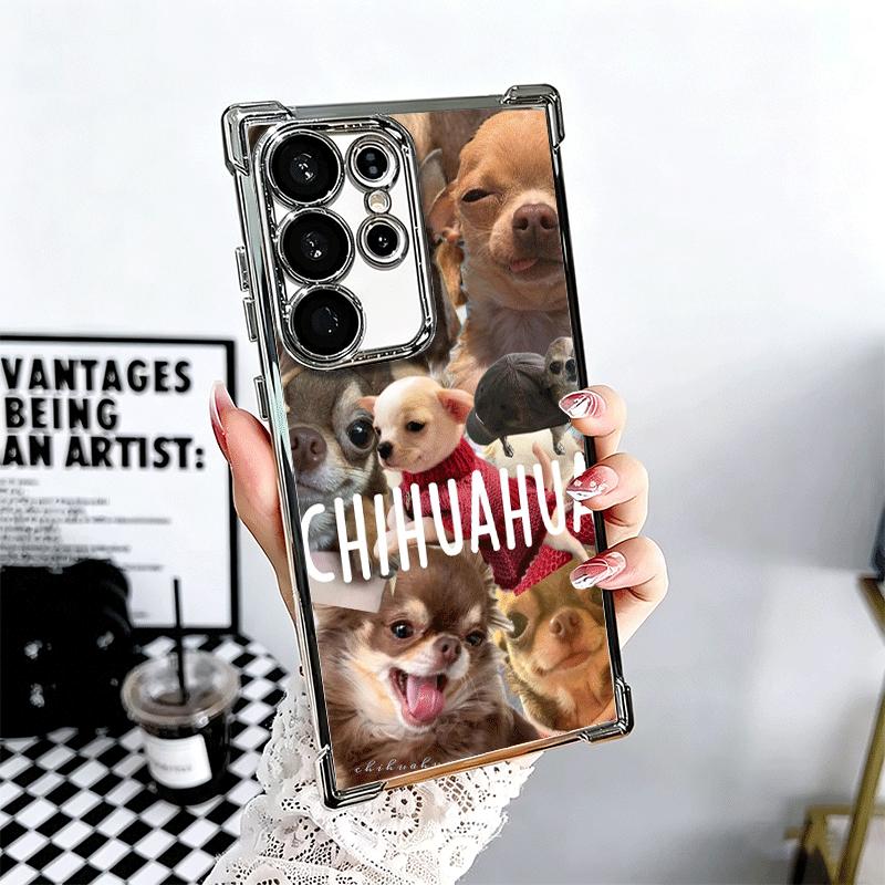 Chihuahua Puppy Teacup Dog Plating Phone Case For Samsung Galaxy S24 S25 FE S26 Edge S23 Ultra S22 S21 Plus S20 Anti-Fall Airaba