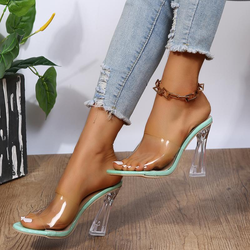 2024 New Summer Women's Slippers Transparent PVC Fashion Sandals Sexy Thin Heels Slippers Women's Open Toe High Heel Party Shoes