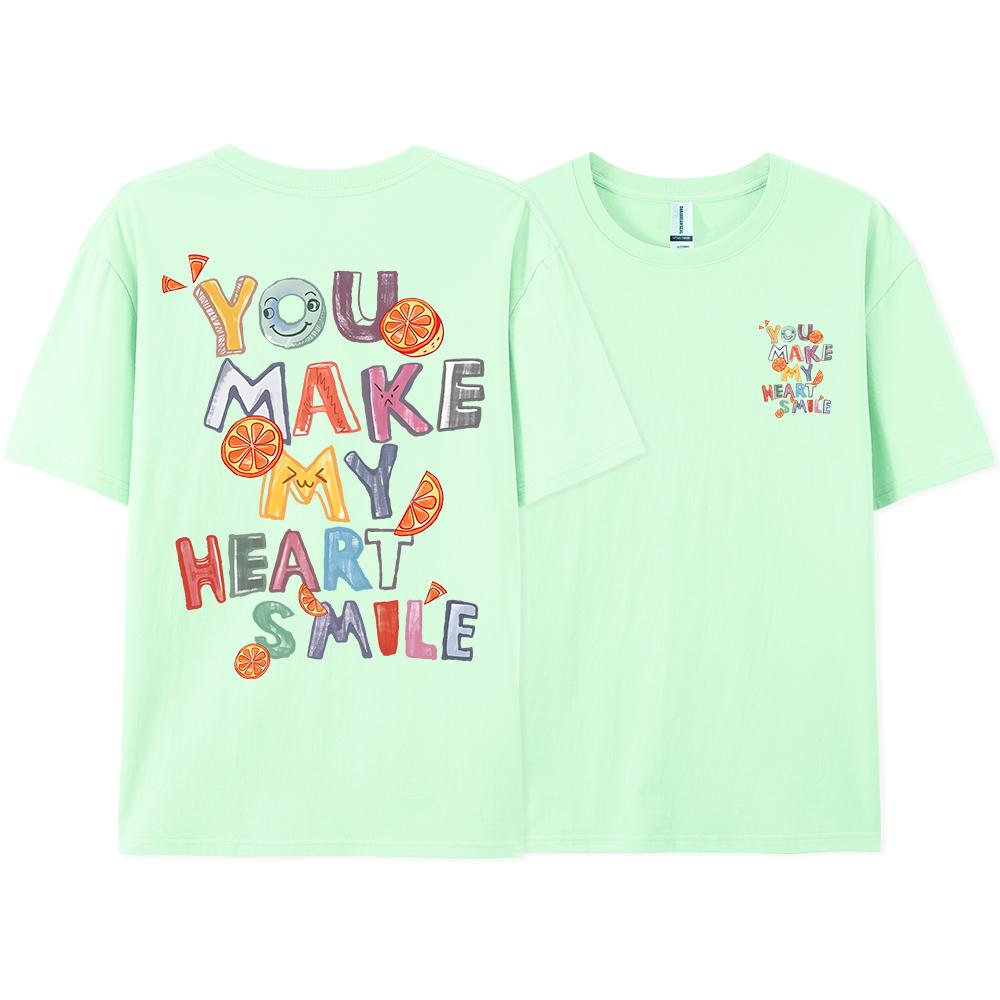 You Make My Heart Smile Fruit Letter Graphic T-Shirt Men Loose Casual Short Sleeve Summer Tshirt Harajuku Breathable Cotton Tees