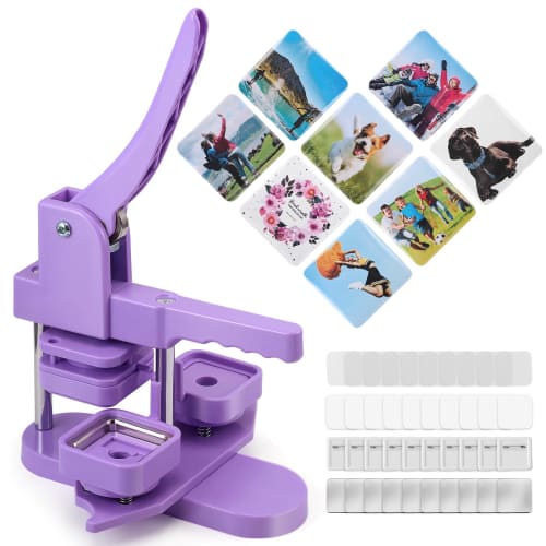 Square Badge Maker, Rotating Badge Machine, Includes 100 Badge Materials, Compact and Lightweight, DIY Toy, Badge Making Machine, Crafts, Handmade, Sc