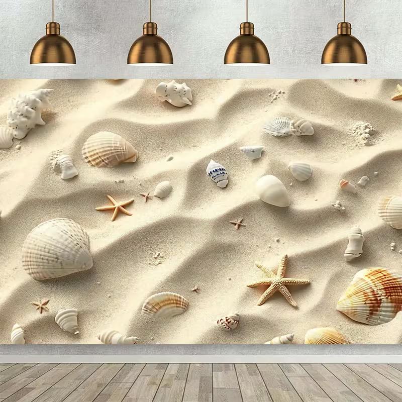 2D Aesthetic Beach Tapestry, Sand with Seashell & Starfish Background 47.2x31.5inch/120*80cm