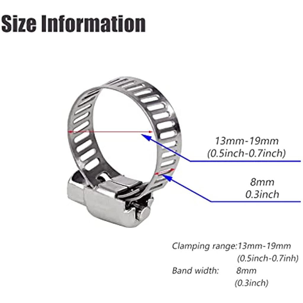 50 Stück Edelstahl 6 mm bis 12 mm Schlauchschellen Clips Verschluss