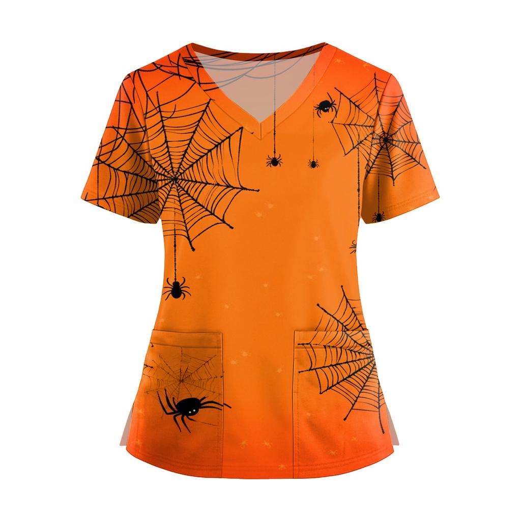 Dámská móda Overal s krátkým rukávem a výstřihem do V s kapsami Potisk Topů Oblečení