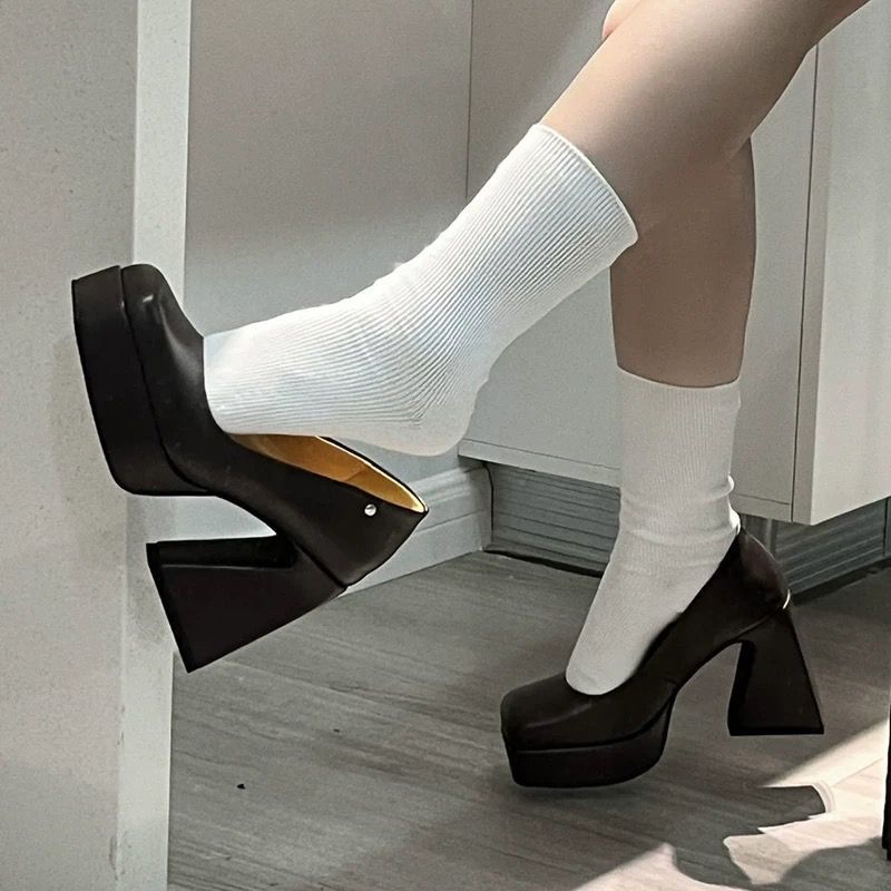 Fashion Women's Heels Business Attire Black Pumps Lady Shoes Square Party Dance Sandals Waterproof And Anti Slip Elegant High Heels