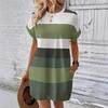 Green and White Striped Casual Short Sleeve Midi Dress with Pockets, Round Neck, A-Line Summer Dress for Women