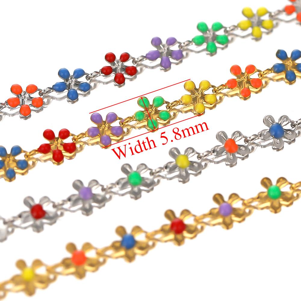 1M Goldfarbe Bunte Kette Edelstahl Emaille Blumenketten für DIY Schmuckherstellung Fußkettchen Armband Halsketten Zubehör