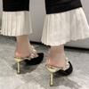 Pointed Toe Sandals Heeled Slides Black Woman Mules Slippers Sexy Shoes for Women Korea Style Unique On Offer Slip-resistant Non