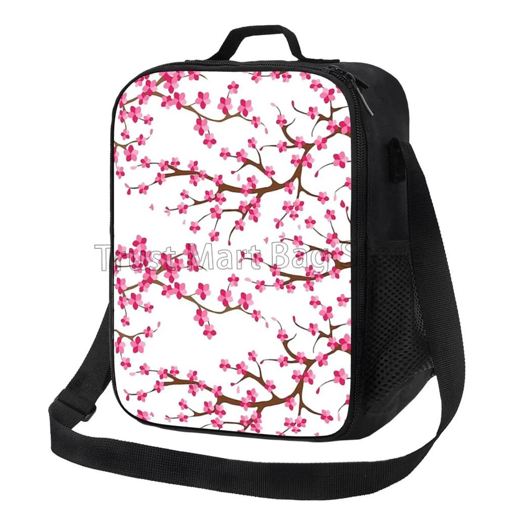 Sakura Japanese Cherry Blossom Insulated Lunch Bag with Shoulder Strap Portable Thermal Bento Tote Bag for Work Travel Picnic