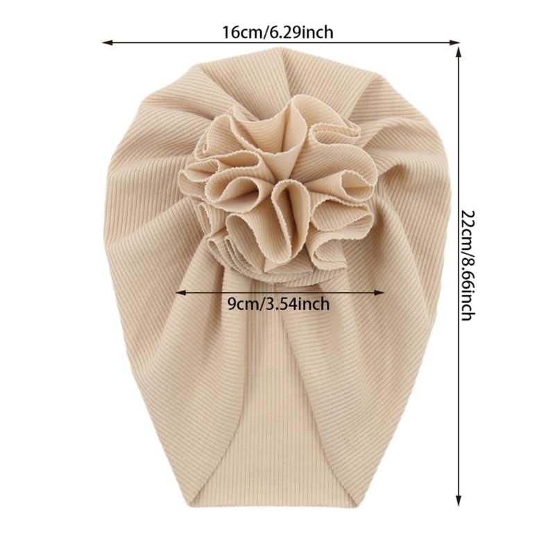 Fashionable Baby Turban Hat Solid Color Headwear Lovely Infant Fetal Caps with Lovely Flower Detail,  Trendy Headwrap