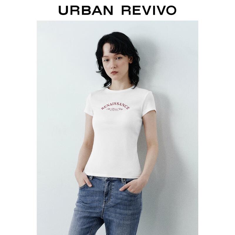 UR 2025 Autumn Women's Letter Print Round Neck Slim T-shirt UYY450276