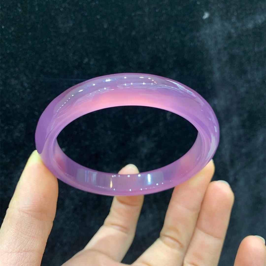 

Natural Imperial Purple Agate Bangle - Translucent Chalcedony with Jade 56-57
